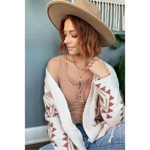 BOHO WESTERN AZTEC PRINT FUZZY KNIT CARDIGAN- CREAM